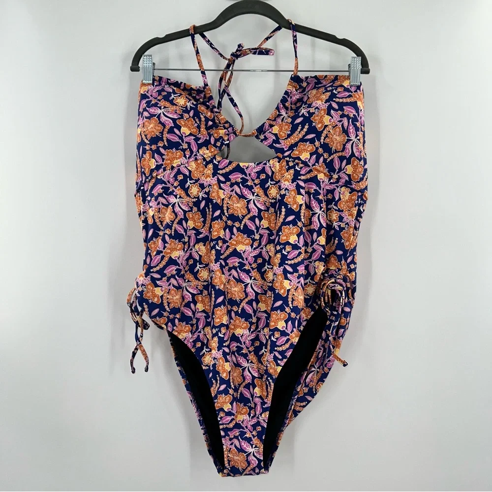 J Crew NWT Halter Cutout One-piece Swimsuit in Painted Block Print size 24